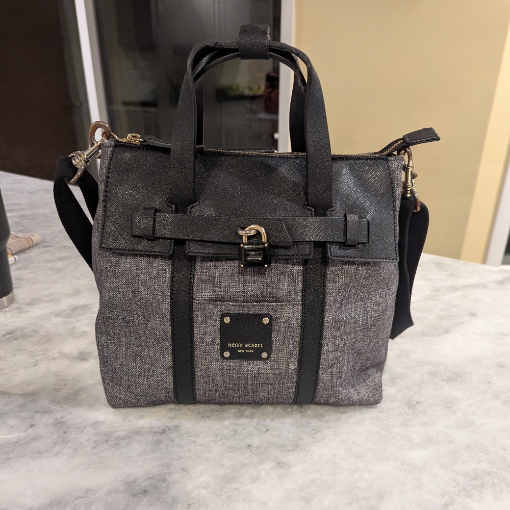 Henri Bendel Jetsetter Bag, Top Handle, Shldr, Grey Tweed Academia Travel Luxury
